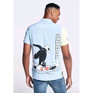 Max Looney Tunes Sylvester Print Shirt with Short Sleeves and Button Closure M